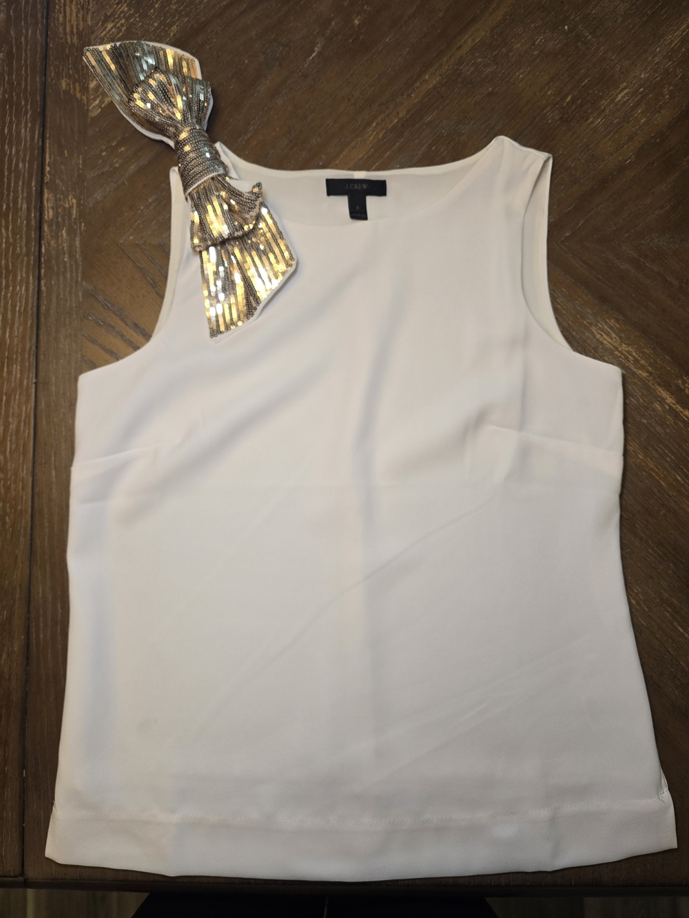 J. Crew White Sleeveless Top with Gold Sequin Bow
